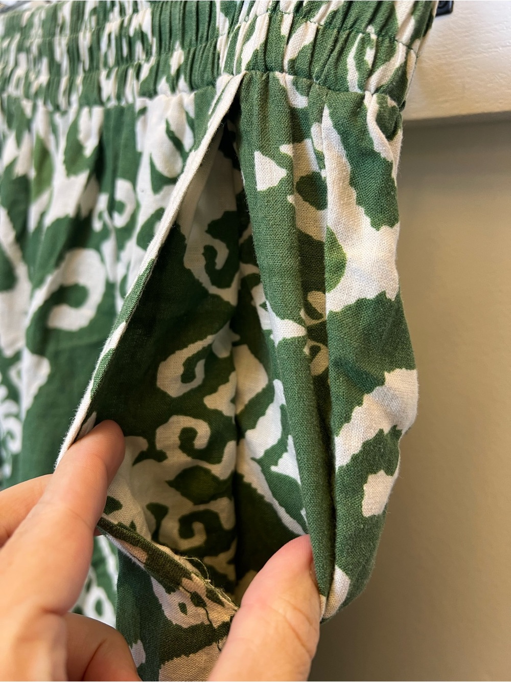 Haute Hippie 2X Green Ikat Wide Leg Boho Pants Elastic Waist Plus Size Vacation - Picture 5 of 8
